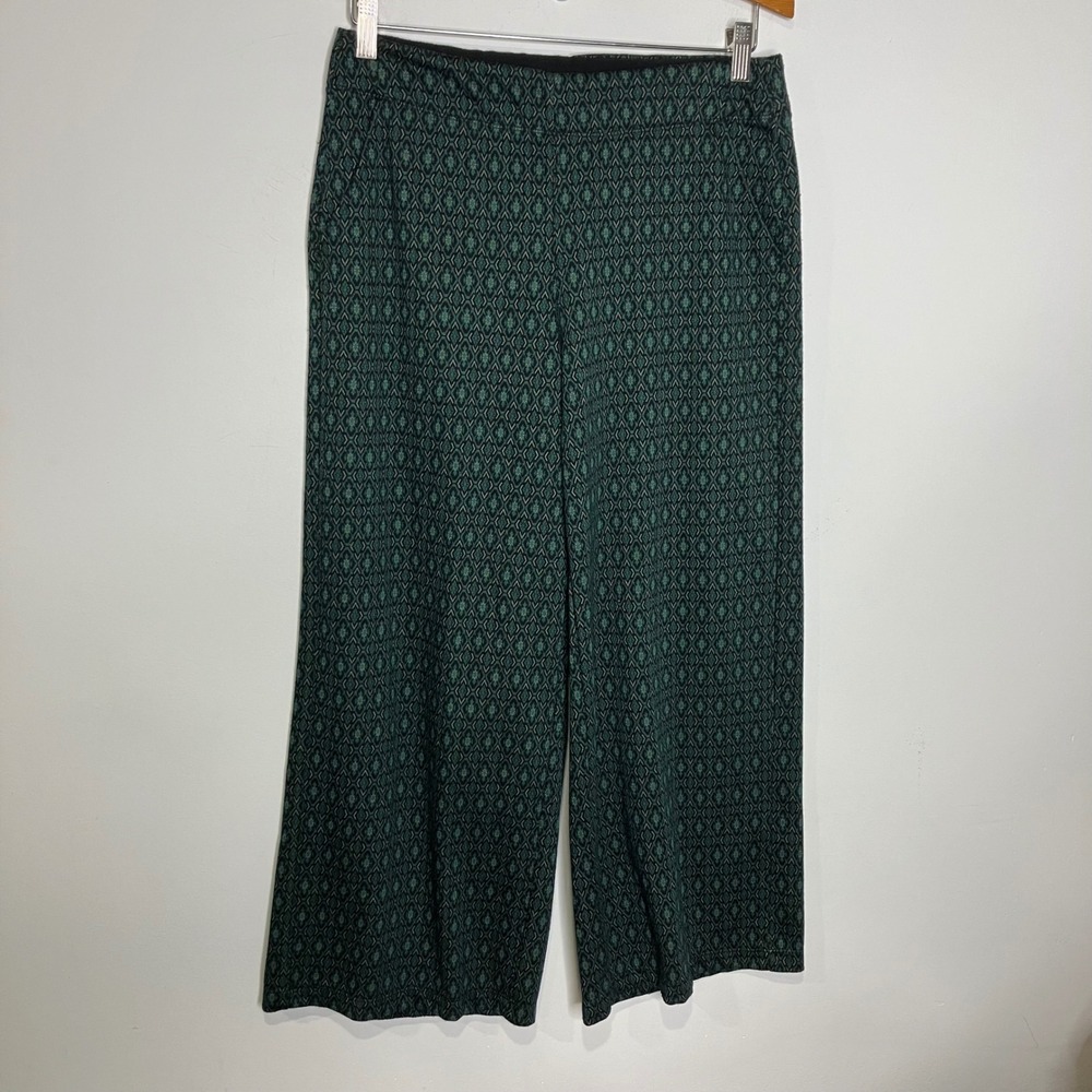 Max Studio Green geometric pattern wide leg pants pockets women's size medium